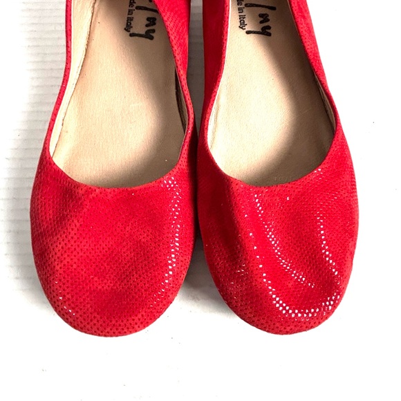 FS/NY French Sole Womens 8.5 Wedge Red Metallic Suede Slip On Shoes Made Italy - Picture 10 of 11